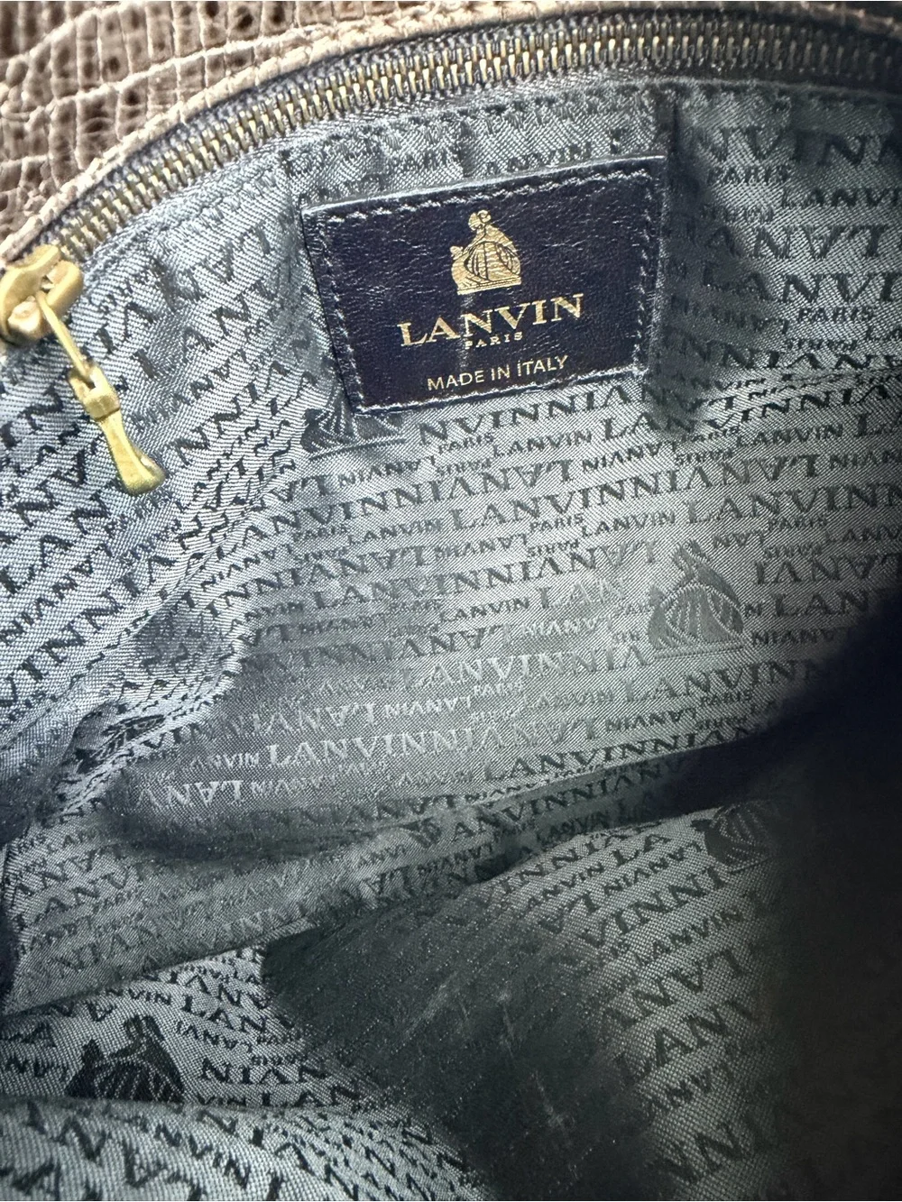 LANVIN Happy Flap Lizard-Embossed Metallic Bag with Chain Straps - 9”x12”x2”